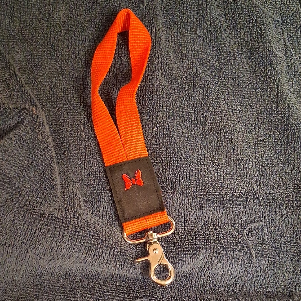 Orange Key & Card Holder Wristlet with Butterfly Accent